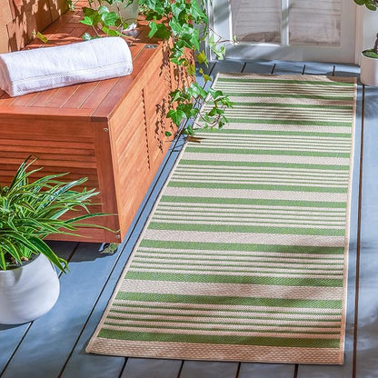 SAFAVIEH Courtyard Collection 2'3' x 12' Green/Beige CY6062 Stripe Indoor/ by Unknown