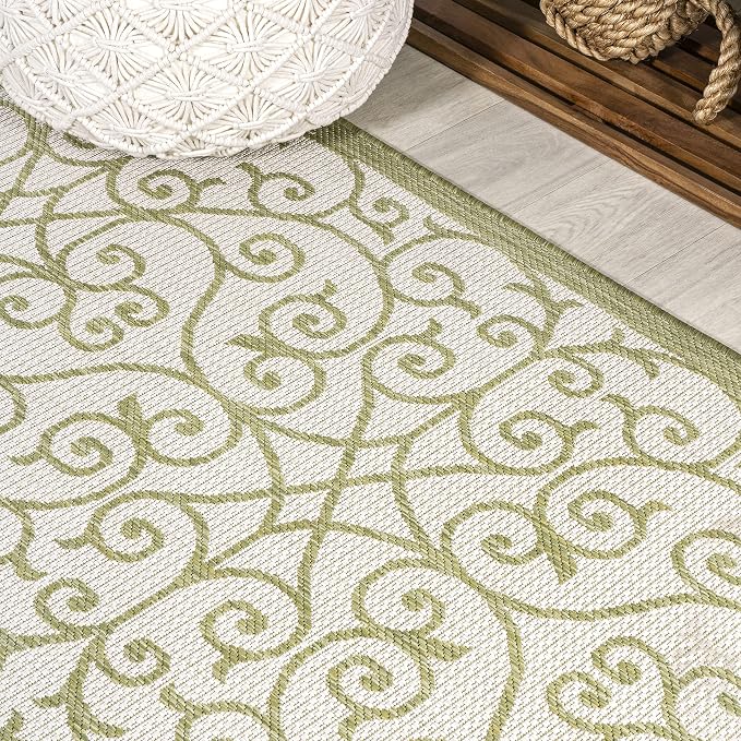 JONATHAN Y Vintage Filigree Indoor Outdoor Round Area Rug 5 Ft Green/Cream - Image 3
