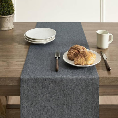 Basic Linen Style Table Runner, 14x90 Inch Charcoal | Mitered Corner Design - Image 5