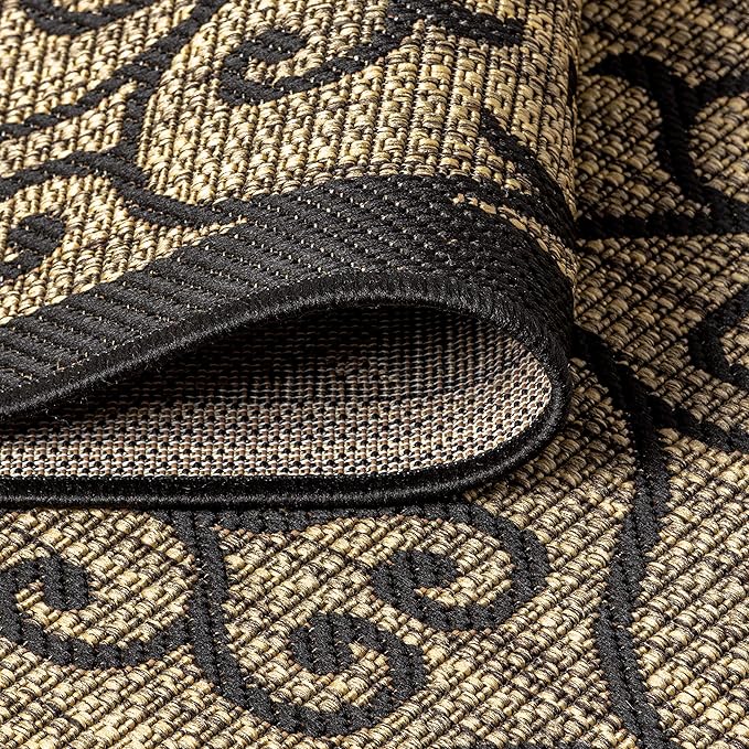 JONATHAN Y Vintage Filigree Indoor Outdoor Area Rug 5X8 Black/Khaki, Madrid - Image 6