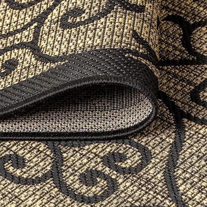 JONATHAN Y Vintage Filigree Indoor Outdoor Area Rug 5X8 Black/Khaki, Madrid - Image 6