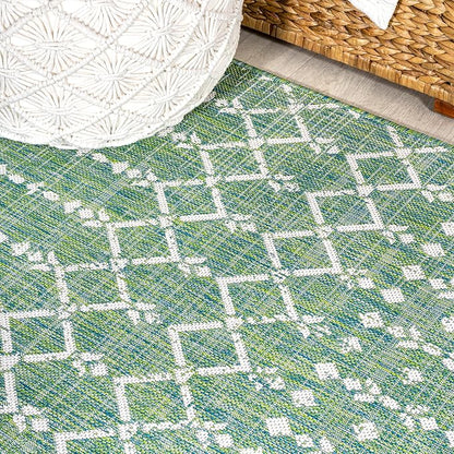 JONATHAN Y Moroccan Geometric Indoor Outdoor Runner Rug 2X8 Green/Cream - Image 5