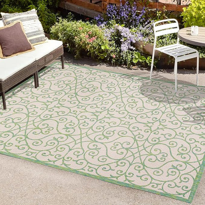 JONATHAN Y Vintage Filigree Indoor Outdoor Area Rug 5X8 Cream/Green, Madrid - Image 4