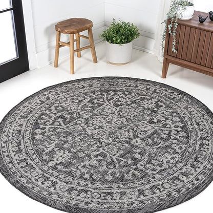 JONATHAN Y Boho Medallion Indoor Outdoor Round Area Rug 6 Ft Black/Gray - Image 3