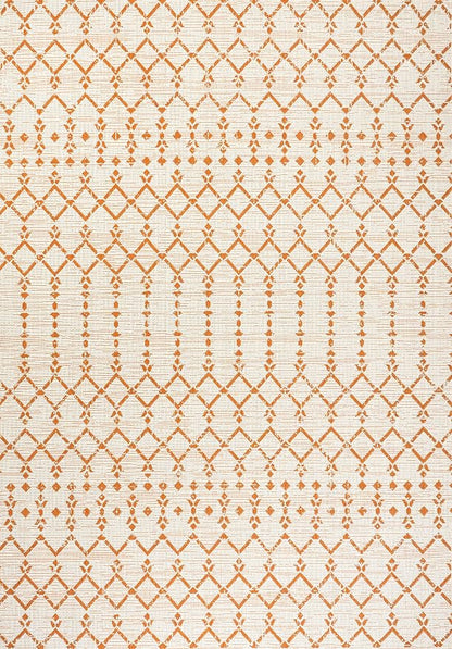 JONATHAN Y Moroccan Geometric Indoor Outdoor Area Rug 9X12 Cream/Orange - Image 9