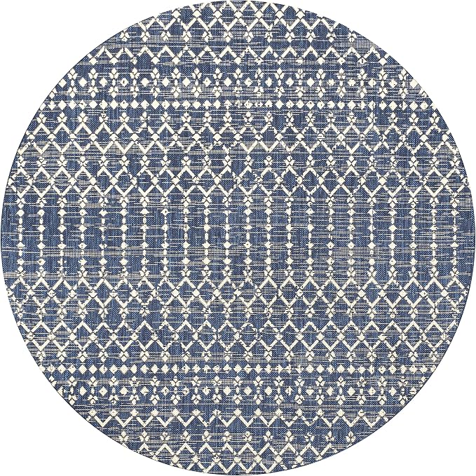 JONATHAN Y Moroccan Geometric Indoor Outdoor Round Area Rug 3 Ft Navy/Beige - Image 8