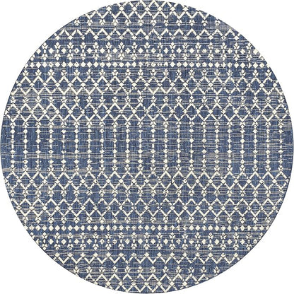 JONATHAN Y Moroccan Geometric Indoor Outdoor Round Area Rug 6 Ft Navy/Beige - Image 8