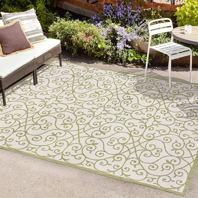 JONATHAN Y Vintage Filigree Indoor Outdoor Area Rug 3X5 Green/Cream, Madrid - Image 3