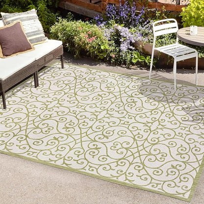 JONATHAN Y Vintage Filigree Indoor Outdoor Area Rug 3X5 Green/Cream, Madrid - Image 3