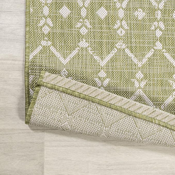 JONATHAN Y Moroccan Geometric Indoor Outdoor Area Rug 5X8 Light Green/Cream - Image 5