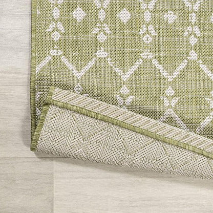 JONATHAN Y Moroccan Geometric Indoor Outdoor Area Rug 5X8 Light Green/Cream - Image 5