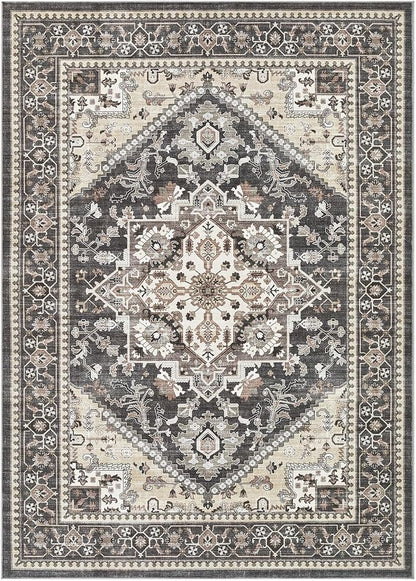 10x12 Vintage Area Rug: Washable Neutral Soft Non Slip Thin Large Floor Carpet - Image 9