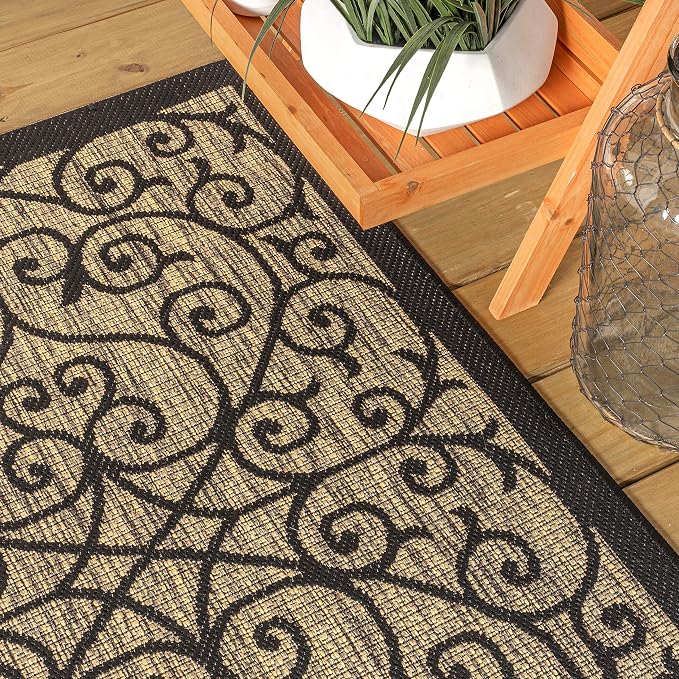 JONATHAN Y Vintage Filigree Indoor Outdoor Round Area Rug 3 Ft Black/Khaki - Image 4