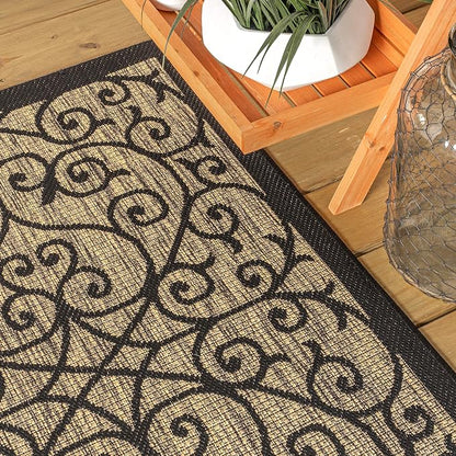 JONATHAN Y Vintage Filigree Indoor Outdoor Round Area Rug 3 Ft Black/Khaki - Image 4