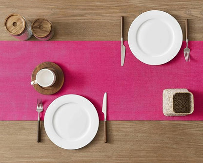 Linen Textured Border Table Runner, 14 x 72 Inch Hot Pink | Mitered Corner - Image 4