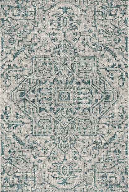 JONATHAN Y Boho Medallion Indoor Outdoor Area Rug 4X6 Teal/Gray, Estrella - Image 8