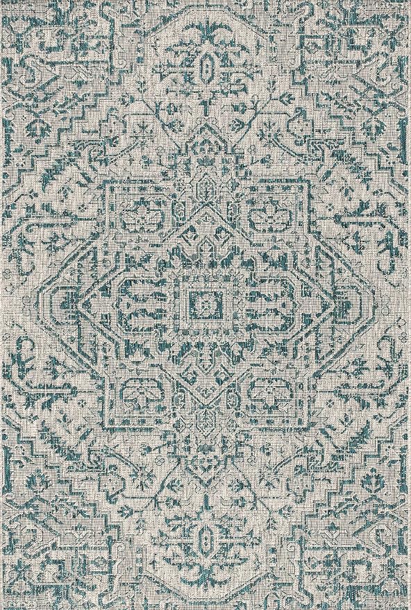 JONATHAN Y Boho Medallion Indoor Outdoor Area Rug 5X8 Teal/Gray, Estrella - Image 8