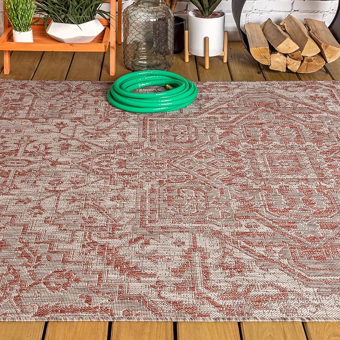 JONATHAN Y Boho Medallion Indoor Outdoor Area Rug 5X8 Red/Taupe, Estrella - Image 11