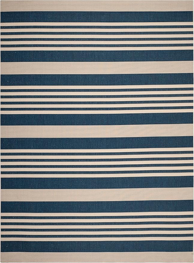 SAFAVIEH Courtyard Collection 8' x 10' Navy/Beige CY6062 Stripe Indoor/ Outside - Image 3