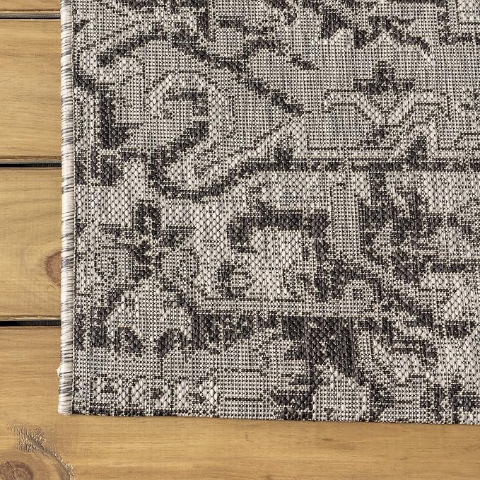 JONATHAN Y Boho Medallion Indoor Outdoor Square Area Rug 3X3 Black/Gray - Image 6