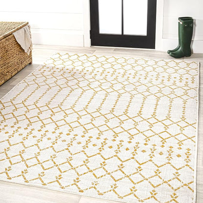 JONATHAN Y Moroccan Geometric Indoor Outdoor Area Rug 8X10 Cream/Yellow - Image 4