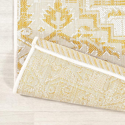 JONATHAN Y Boho Medallion Indoor Outdoor Square Area Rug 5X5 Cream/Yellow - Image 5