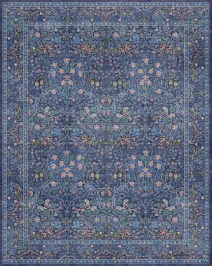 Hazo Haus Dark Blue Living Room Rug 8x10, Vintage Floral Washable Area Rugs - Image 2