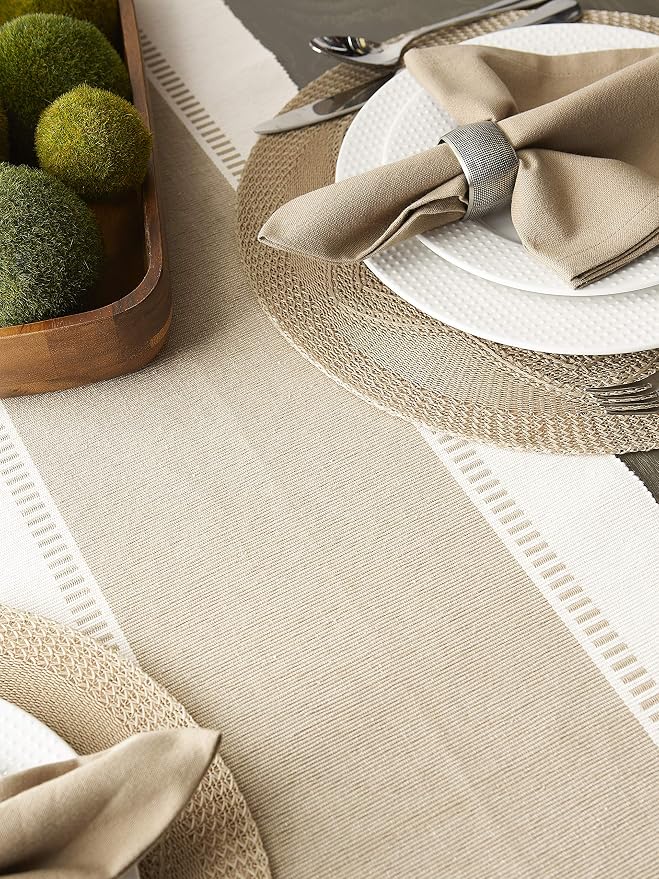 DII Dobby Stripe Table Runner, Stone & Cream Background | Woven Decorative - Image 5