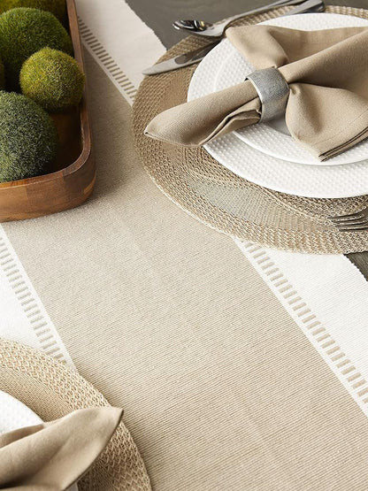 DII Dobby Stripe Table Runner, Stone & Cream Background | Woven Decorative - Image 5