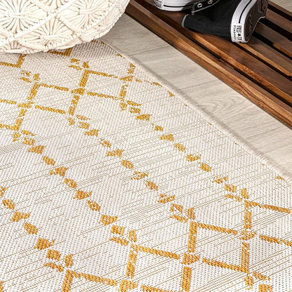 JONATHAN Y Moroccan Geometric Indoor Outdoor Runner Rug 2X10 Cream/Yellow - Image 5