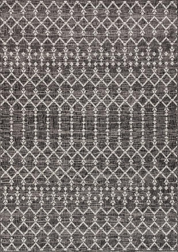 JONATHAN Y Moroccan Geometric Indoor Outdoor Area Rug 4X6 Black/Gray, Ourika - Image 8