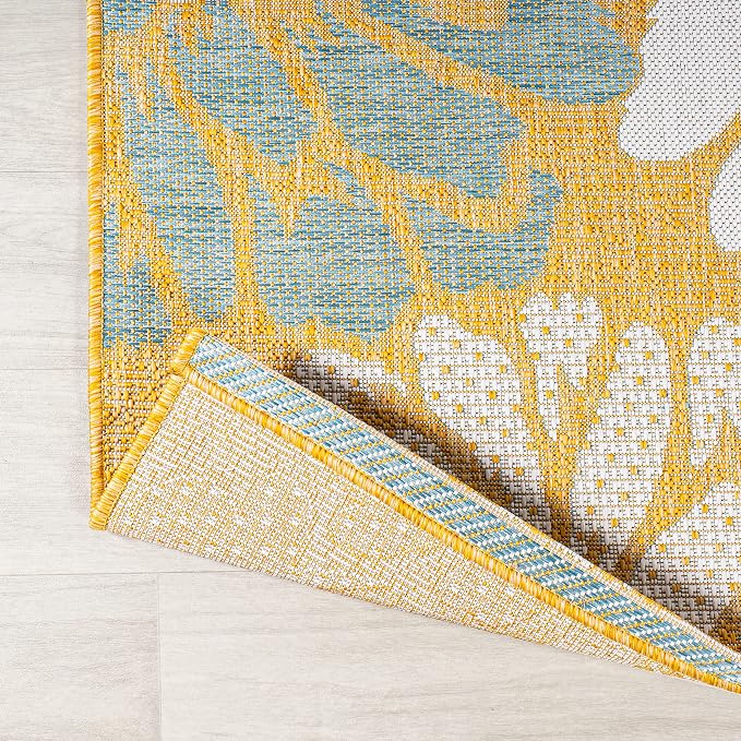 JONATHAN Y Floral Textured Weave Indoor Outdoor Square Area Rug 5X5 Yellow/Cream - Image 5