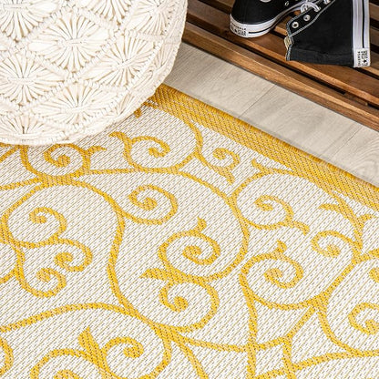 JONATHAN Y Vintage Filigree Indoor Outdoor Square Area Rug 5X5 Cream/Yellow - Image 5
