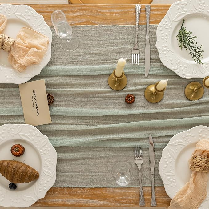6Pcs Sage Green Cheesecloth Table Runner 120 Inches - Image 6