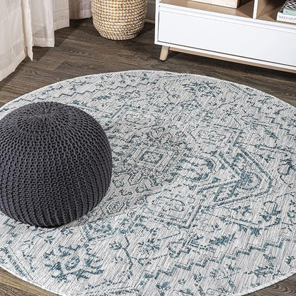 JONATHAN Y Boho Medallion Indoor Outdoor Round Area Rug 6 Ft Teal/Gray by JONATHANY
