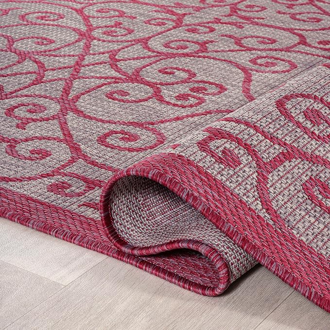 JONATHAN Y Vintage Filigree Indoor Outdoor Area Rug 5X8 Light Gray/Fuchsia - Image 6
