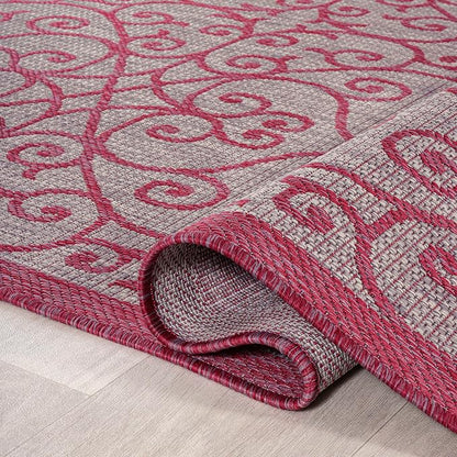 JONATHAN Y Vintage Filigree Indoor Outdoor Area Rug 5X8 Light Gray/Fuchsia - Image 6