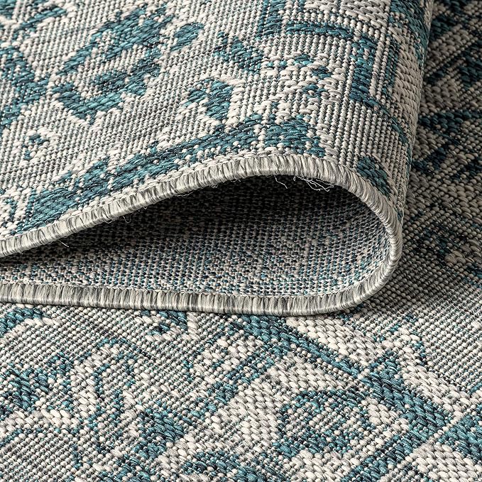 JONATHAN Y Boho Medallion Indoor Outdoor Area Rug 4X6 Teal/Gray, Estrella - Image 5