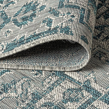 JONATHAN Y Boho Medallion Indoor Outdoor Round Area Rug 6 Ft Teal/Gray - Image 3