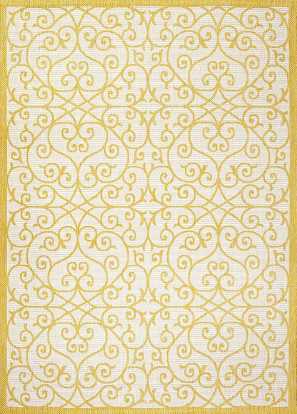 JONATHAN Y Vintage Filigree Indoor Outdoor Area Rug 5X8 Cream/Yellow, Madrid - Image 9