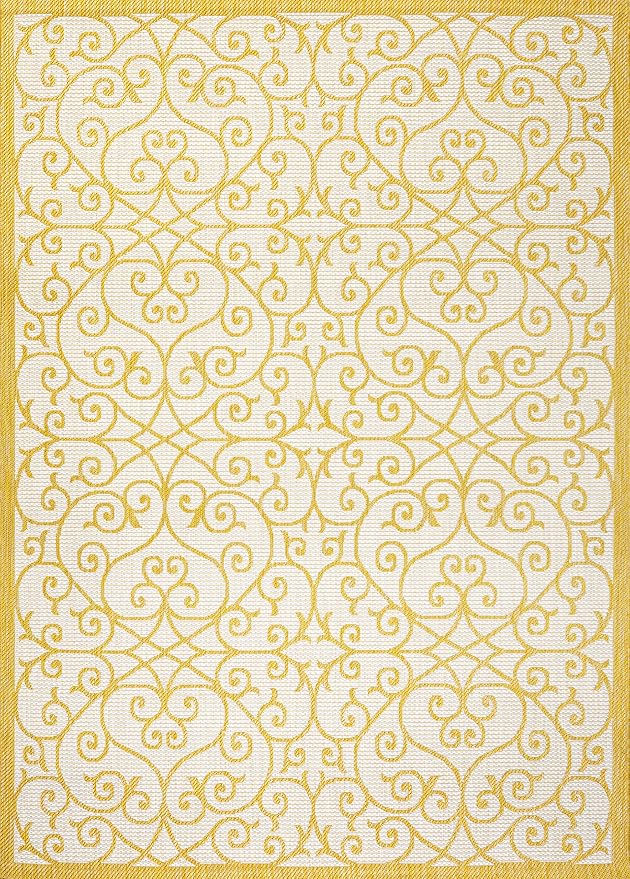 JONATHAN Y Vintage Filigree Indoor Outdoor Area Rug 8X10 Cream/Yellow, Madrid - Image 9