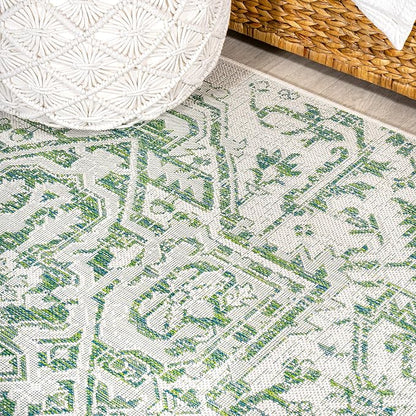 JONATHAN Y Boho Medallion Indoor Outdoor Round Area Rug 5 Ft Green/Cream - Image 3
