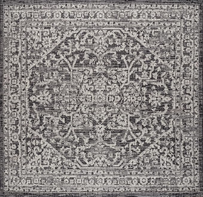 JONATHAN Y Boho Medallion Indoor Outdoor Square Area Rug 4X4 Black/Gray - Image 9