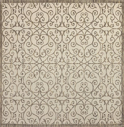 JONATHAN Y Vintage Filigree Indoor Outdoor Square Area Rug 8X8 Beige/Brown - Image 9
