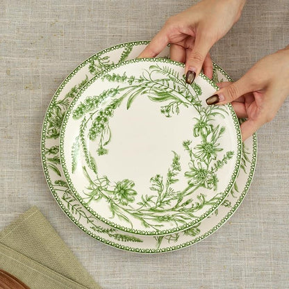 Bico Green Garden Toile De Jouy Salad Plates Set of 4, 8.75 Inch Ceramic - Image 5