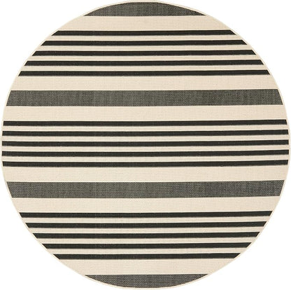 SAFAVIEH Courtyard Collection 7'10" Round Black/Bone CY6062 Stripe Indoor/ - Image 3