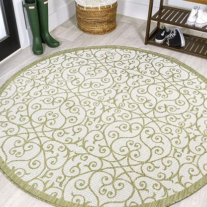 JONATHAN Y Vintage Filigree Indoor Outdoor Round Area Rug 5 Ft Green/Cream by JONATHANY