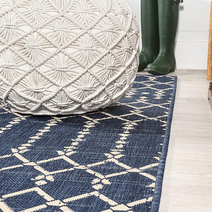 JONATHAN Y Moroccan Geometric Indoor Outdoor Round Area Rug 6 Ft Navy/Beige - Image 7