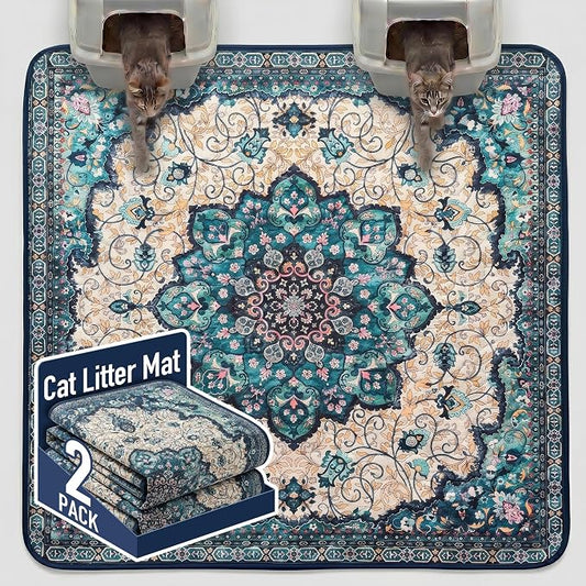 Hompet Cat Litter Mat 2 Pack, 72x72 Large Machine Washable Trapping Mats by Hompet