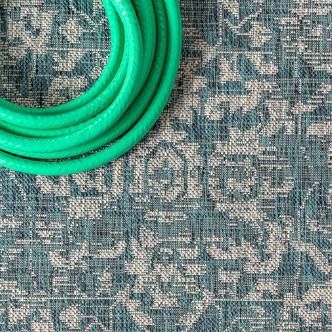 JONATHAN Y Boho Medallion Indoor Outdoor Square Area Rug 5X5 Teal/Gray - Image 4